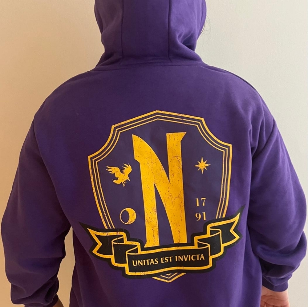 NEVERMORE ACADEMY Purple Hoodie with Gold Graphic